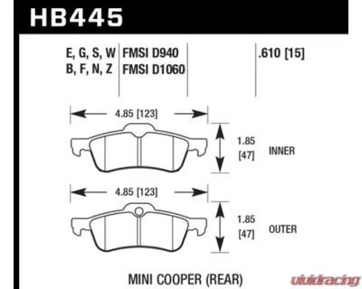 Hawk Performance HP Plus Mini Cooper Rear 2002-2009 - HB445N.610