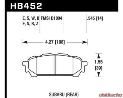 Hawk Performance HP Plus Subaru Rear - HB452N.545