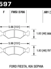 Hawk Performance HPS Street Front Brake Pads Kia Sephia 1996-2000                                     - HB597F.681 - Image 2