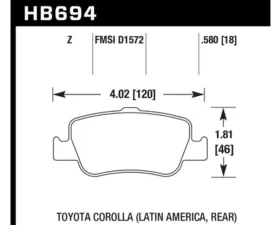 Hawk Performance PC Toyota Corolla Rear 2009-2010 2.4L 4-Cyl
