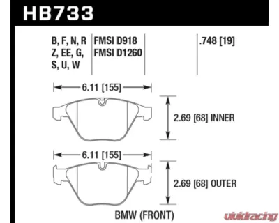 Hawk Performance DTC-60 BMW Z4 Front 2013 3.0L 6-Cyl - HB733G.748