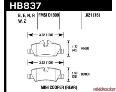 Hawk Performance HP Plus Mini Rear - HB837N.621