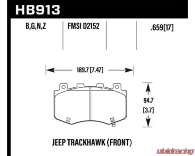 Hawk Performance Performance Ceramic Disc Brake Pad Jeep Grand Cherokee Front 2018-2020 - HB913Z.659