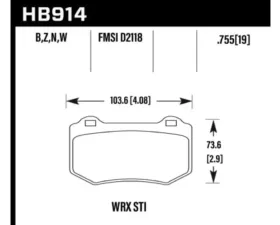 Hawk Performance HP Plus Disc Brake Pad Subaru STI Rear