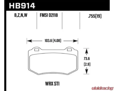 Hawk Performance HP Plus Disc Brake Pad Subaru STI Rear - HB914N.580