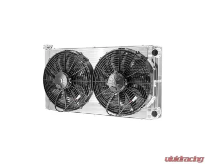 PWR 55mm 31x16" 1-1/2" Inlet/Outlet 14" Spal Fans Universal Double Pass Performance Radiator Module - CR-UC-SPR010B
