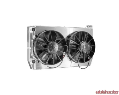PWR 55mm 28x16" 1-1/2" Inlet/Outlet 12" Spal Fans Universal Double Pass Performance Radiator Module - CR-UC-SPR011B
