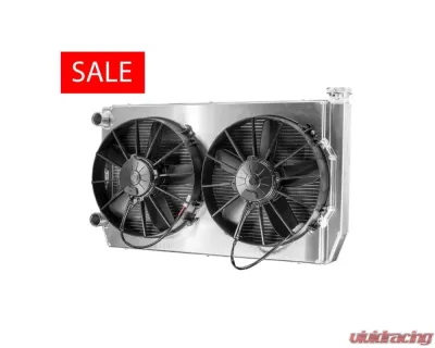 PWR 55mm 28x16" 1-1/2" Inlet/Outlet 12" Spal Fans Universal Double Pass Performance Radiator Module - CR-UC-SPR011B