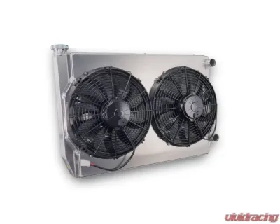 PWR 55mm 28x19" 1-1/2" Inlet/Outlet 13" Spal Fans Universal Double Pass Performance Radiator Module - CR-UC-SPR012B