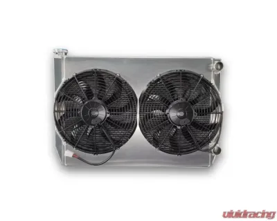 PWR 55mm 28x19" 1-1/2" Inlet/Outlet 13" Spal Fans Universal Double Pass Performance Radiator Module - CR-UC-SPR012B