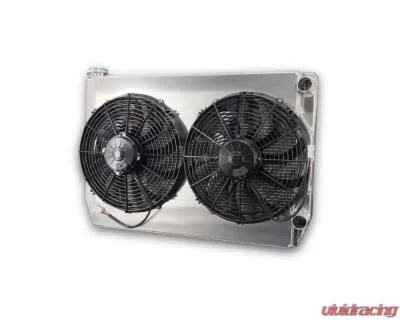 PWR 55mm 28x19" 1-1/2" Inlet/Outlet 13" Spal Fans Universal Double Pass Performance Radiator Module - CR-UC-SPR012B