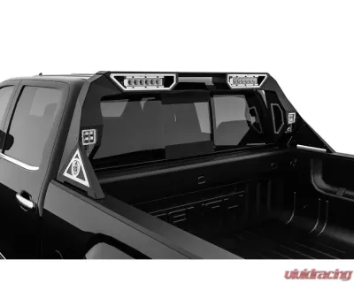 Road Armor Raw Headache Rack with Bedrail Pods, 10 Inch Center Pod, Brake Lamp Relief and Ring Chevrolet Silverado | GMC 1500 2014-2018 - 3141DHRP-C2-MR