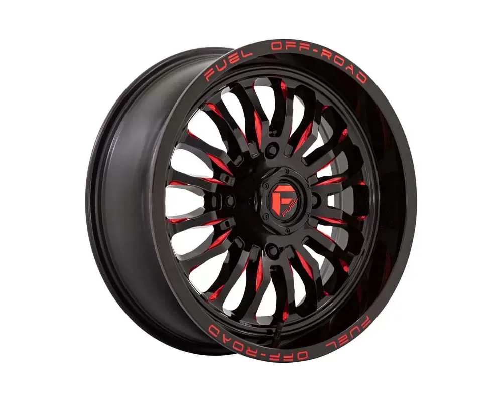 FUEL D822 Arc UTV Wheel 24x7 4x156 13mm Gloss Black Milled Red - D8222470A544