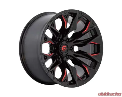 FUEL 1PC D823 Flame Wheel 20x10 6x135 -18mm Gloss Black Milled w/Candy Red - D82320008947