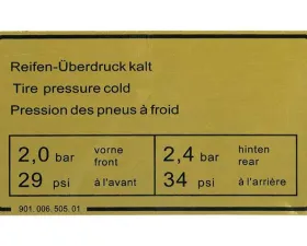 JP Group Dansk Tire Pressure Decal 901-006-505-01