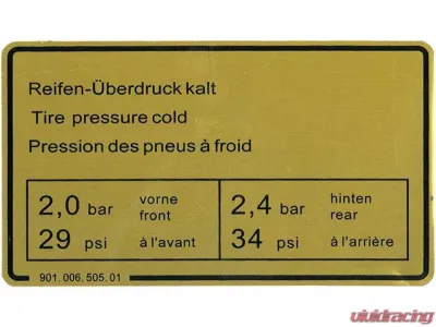 JP Group Dansk Tire Pressure Decal 901-006-505-01 - 901-006-505-01