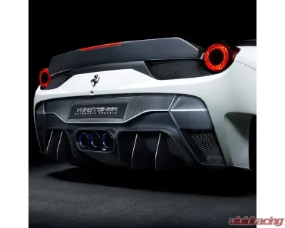 Vorsteiner VX Aero Glossy Carbon Fiber PP 1X1 Rear Bumper w/ Rear Diffuser Incl. Exhaust Tips Ferrari 458 Italia 2010-2015 - FRV1140