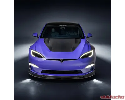 Vorsteiner Carbon Fiber PP 2X2 Glossy Aero Front Spoiler Tesla Model S Plaid 2020-2024 - TEV3020