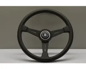 Nardi 390mm ND Classic Steering Wheel Black Leather/Black Anodized Spokes/Grey Stitching