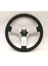 Nardi 330mm Competition Steering Wheel Black Perforated Leather/Grey Cross-Stitching/White Spokes/Horn Button w/ Logo                                     - 6070.33.1091 - Image 4
