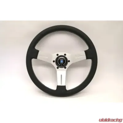 Nardi 330mm Competition Steering Wheel Black Perforated Leather/Grey Cross-Stitching/White Spokes/Horn Button w/ Logo - 6070.33.1091