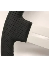 Nardi 330mm Competition Steering Wheel Black Perforated Leather/Grey Cross-Stitching/White Spokes/Horn Button w/ Logo                                     - 6070.33.1091 - Image 2