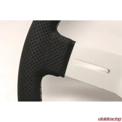 Nardi 330mm Competition Steering Wheel Black Perforated Leather/Grey Cross-Stitching/White Spokes/Horn Button w/ Logo - 6070.33.1091