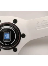 Nardi 330mm Competition Steering Wheel Black Perforated Leather/Grey Cross-Stitching/White Spokes/Horn Button w/ Logo                                     - 6070.33.1091 - Image 3