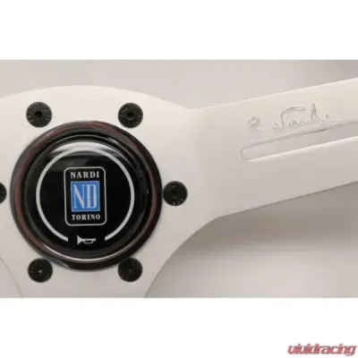 Nardi 330mm Competition Steering Wheel Black Perforated Leather/Grey Cross-Stitching/White Spokes/Horn Button w/ Logo - 6070.33.1091