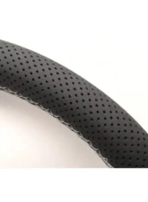 Nardi 330mm Competition Steering Wheel Black Perforated Leather/Grey Cross-Stitching/White Spokes/Horn Button w/ Logo                                     - 6070.33.1091 - Image 4