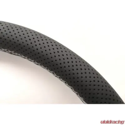 Nardi 330mm Competition Steering Wheel Black Perforated Leather/Grey Cross-Stitching/White Spokes/Horn Button w/ Logo - 6070.33.1091