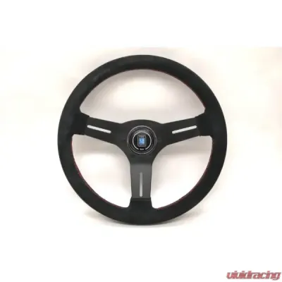 Nardi 330mm Competition Steering Wheel Black Suede/Red Cross-Stitching/Black Anodized Spokes/Horn Button w/ Nardi Logo - 6070.33.2094