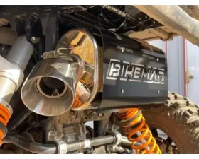 Bikeman Performance Bare Stainless Single Barrel Slip-On Exhaust Black w/ White Letter Polaris RZR Pro XP | XP 4  | Turbo R | R4 2020-2024