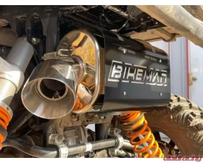 Bikeman Performance Bare Stainless Single Barrel Slip-On Exhaust Black w/ White Letter Polaris RZR Pro XP | XP 4  | Turbo R | R4 2020-2024 - 17-328