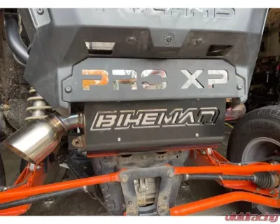 Bikeman Performance Bare Stainless Single Barrel Slip-On Exhaust Black w/ White Letter Polaris RZR Pro XP | XP 4  | Turbo R | R4 2020-2024 - 17-328