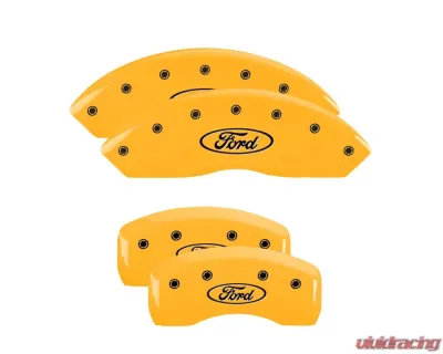 MGP Caliper Covers Set of 4 Yellow Finish | Black Ford Oval Logo Ford Edge 2007-2010 - 10042SFRDYL