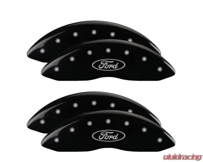 MGP Caliper Covers Set of 4 Black Finish with Silver Ford Oval Logo for Ford F-250/F-350 2005-2007 - 10056SFRDBK