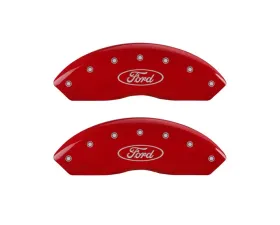 MGP Caliper Covers Front Set of 2 Red Finish | Silver Ford Oval Logo Ford Focus ST 2011