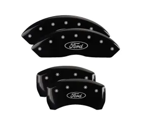 MGP Caliper Covers Set of 4 Black Finish with Silver Ford Oval Logo for 2010-2014 Mustang