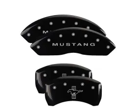 MGP Caliper Covers Set of 4 Black Finish for 2010-2014 Ford Mustang S197, Silver Engraved