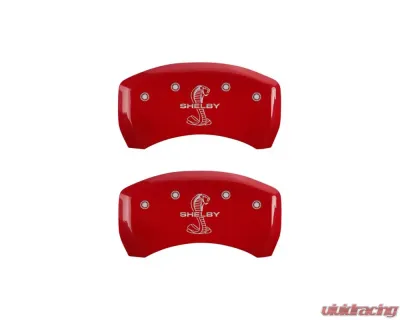 MGP Caliper Covers Rear Set of 2 Red Finish | Silver Shelby | Tiffany Snake Engraving Ford Mustang EcoBoost 2015-2022 - 10203RSBYRD