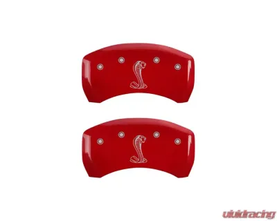 MGP Caliper Covers Rear Set of 2 Red Finish | Silver Tiffany Snake Logo Ford Mustang EcoBoost 2015-2022 - 10203RSNKRD