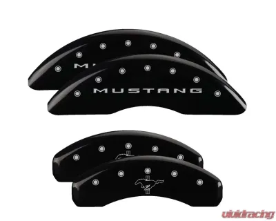 MGP Caliper Covers Set of 4 Black Finish | Silver Mustang | Bar & Pony 2015-2022 Ford - 10204SMB2BK