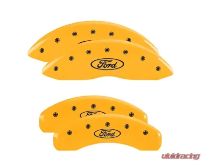 MGP Caliper Covers Set of 4 Yellow Finish | Black Ford Oval Logo Ford Crown Victoria 2003-2010 - 10218SFRDYL
