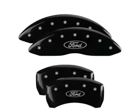 MGP Caliper Covers Set of 4 Black Finish with Silver Ford Oval Logo for 2013-2018 Ford Taurus