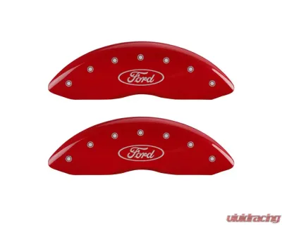 MGP Caliper Covers Front Set of 2 Red Finish | Silver Ford Oval Logo Ford Ranger 2011-2012 - 10232FFRDRD