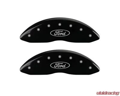 MGP Caliper Covers Front Set of 2 Black Finish | Silver Ford Oval Logo Ford E-150 1997-2002 - 10234FFRDBK