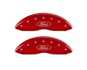 MGP Caliper Covers Front Set of 2 Red Finish | Silver Ford Oval Logo Ford E-150 1997-2002