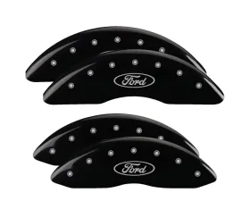 MGP Caliper Covers Set of 4 Black Finish with Silver Ford Oval Logo for 2013-2022 Ford F-250/F-350