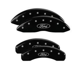 MGP Caliper Covers Set of 4 Black Finish with Silver Ford Oval Logo for 2016-2018 Ford Explorer
